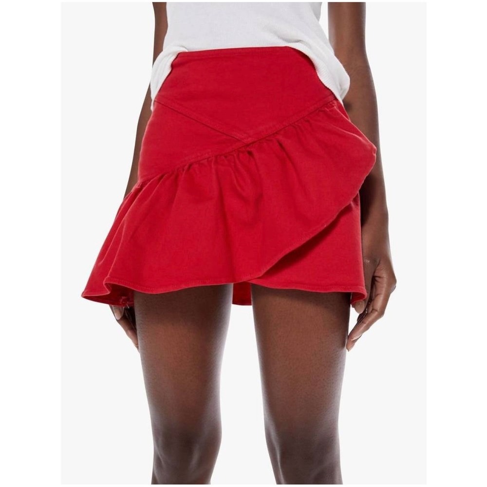 Mother Minx Mini Skirt Size 32 Ribbon Red‎ Ruffle Holiday Cotton Blend